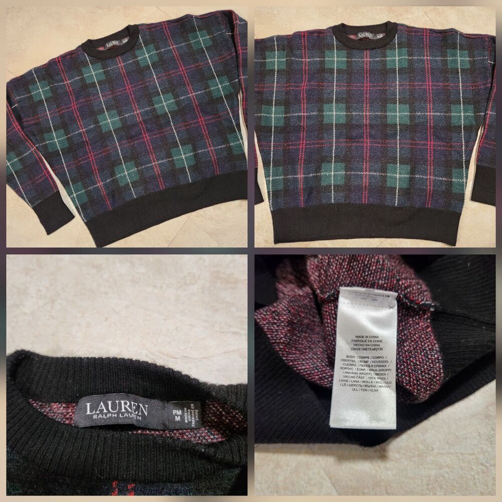 Ralph Lauren Black Label Womens PM P Petite M Medium Wool Plaid Jumper Sweater